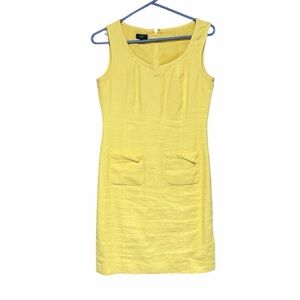 Talbots yellow sleeveless shift dress pockets cotton-linen blend size 2P